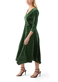 Women's 3/4 Sleeve Wrap Burnout Stripe Velvet Dress