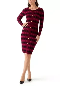 Women's Long Sleeve Houndstooth A-Line Sweater