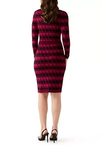 Women's Long Sleeve Houndstooth A-Line Sweater