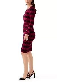 Women's Long Sleeve Houndstooth A-Line Sweater