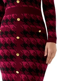 Women's Long Sleeve Houndstooth A-Line Sweater