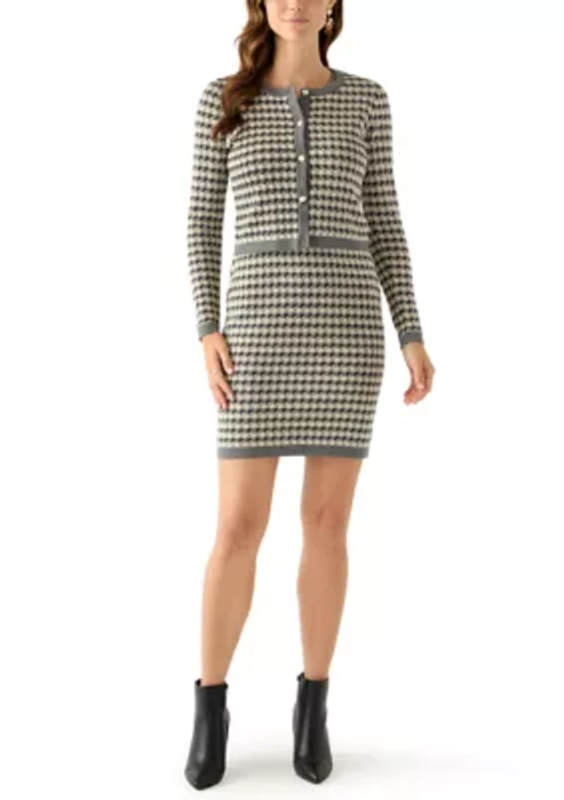 Women's Long Sleeve Crew Neck Houndstooth Sweater and Sheath Dress Set