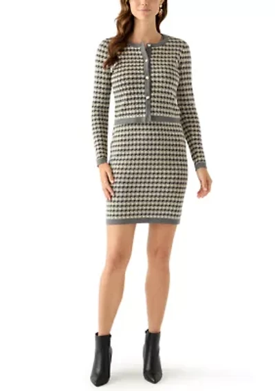 Women's Long Sleeve Crew Neck Houndstooth Sweater and Sheath Dress Set