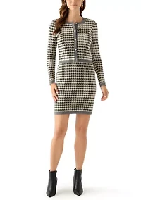 Women's Long Sleeve Crew Neck Houndstooth Sweater and Sheath Dress Set