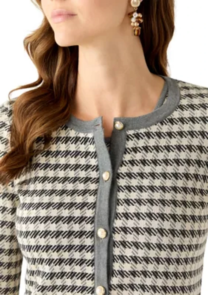 Women's Long Sleeve Crew Neck Houndstooth Sweater and Sheath Dress Set