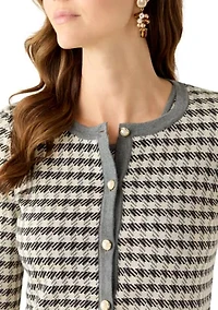 Women's Long Sleeve Crew Neck Houndstooth Sweater and Sheath Dress Set