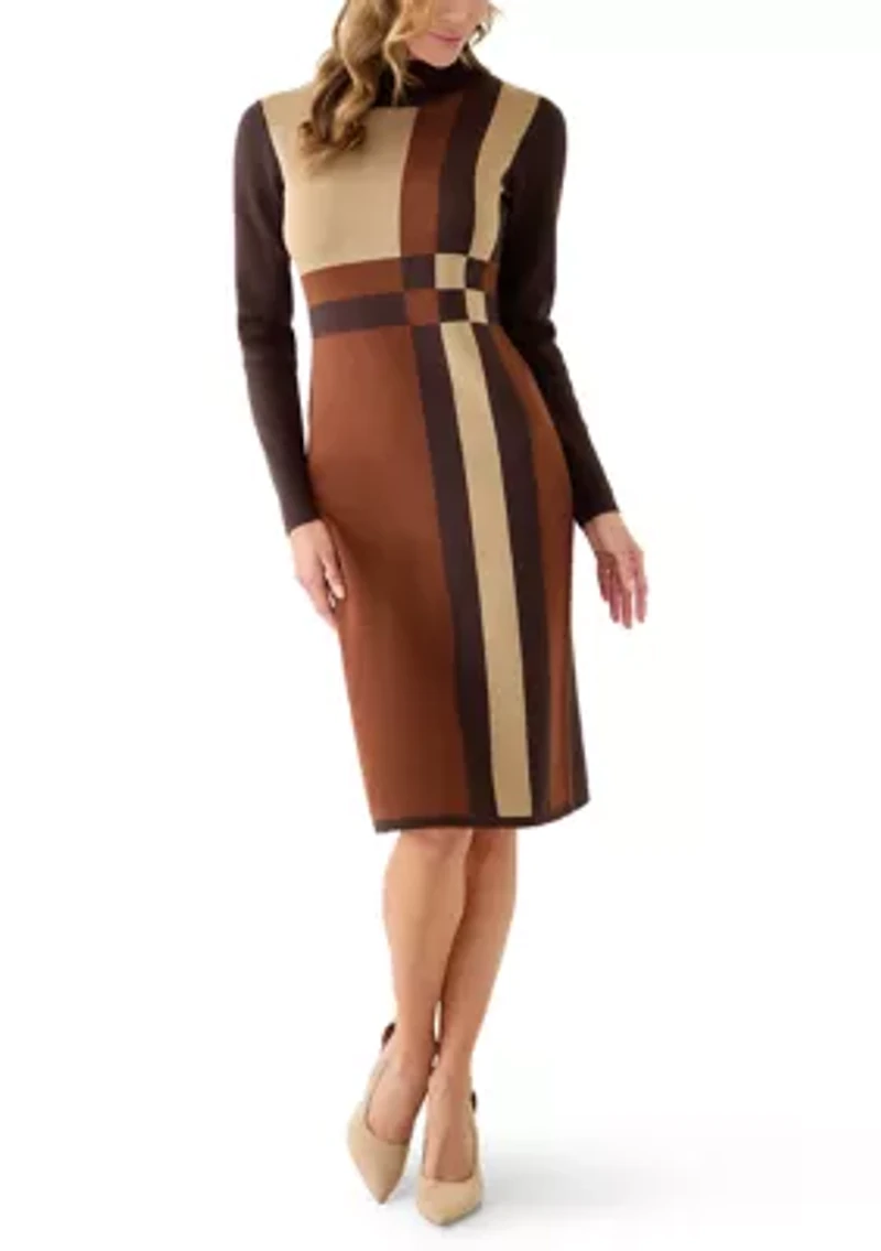 Women's Long Sleeve Mock Neck Geo Print Sweater Dress