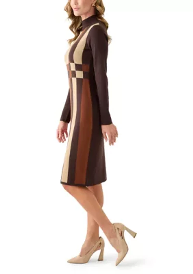 Women's Long Sleeve Mock Neck Geo Print Sweater Dress