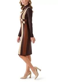 Women's Long Sleeve Mock Neck Geo Print Sweater Dress