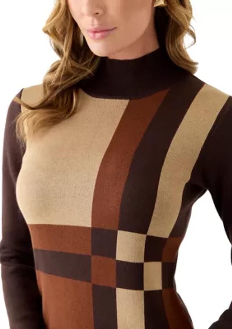 Women's Long Sleeve Mock Neck Geo Print Sweater Dress