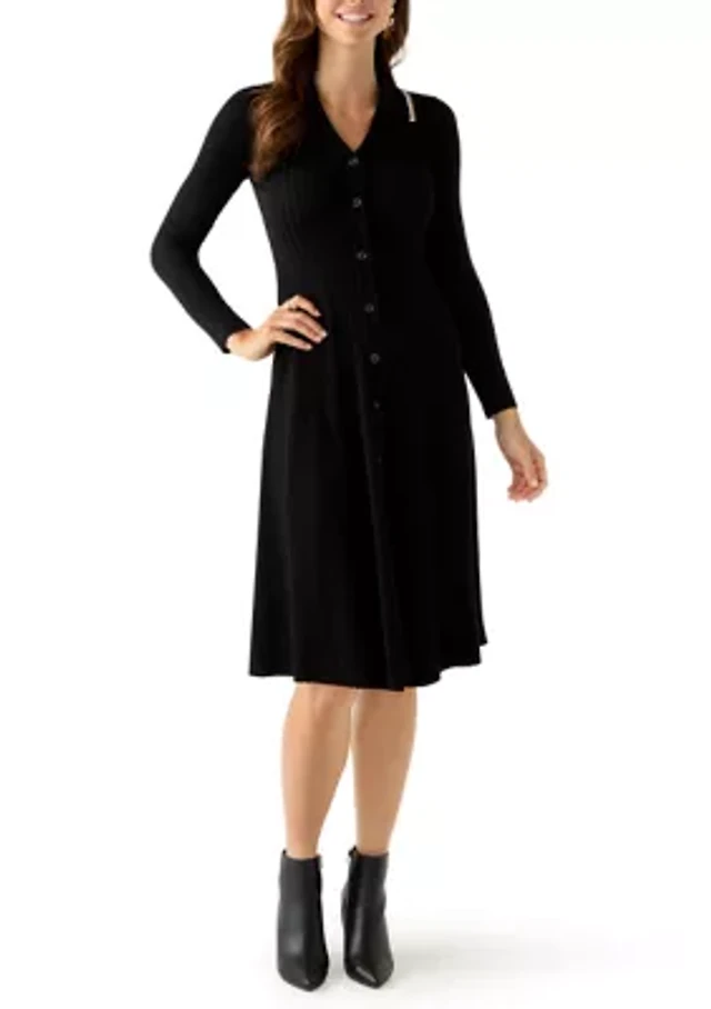 Maison Tara Women's Long Sleeve Johnny Collar Midi Dress | The Summit