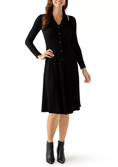Women's Long Sleeve Johnny Collar Midi Dress