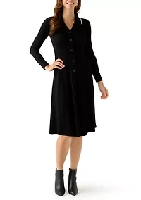 Women's Long Sleeve Johnny Collar Midi Dress