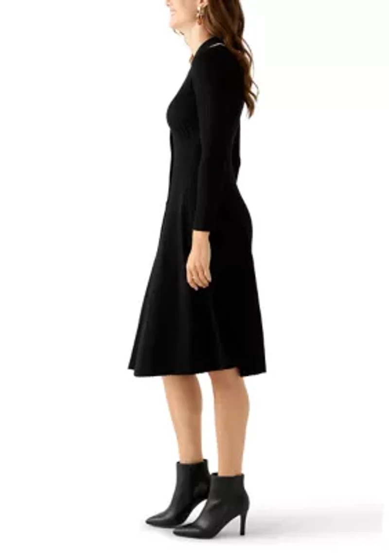 Women's Long Sleeve Johnny Collar Midi Dress