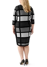 Plus Striped 3/4 Sleeve Sheath Sweater  Dress