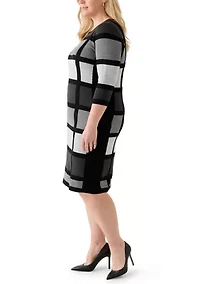 Plus Striped 3/4 Sleeve Sheath Sweater  Dress