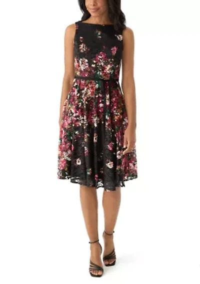 Women's Printed Lace Fit and Flare Dress