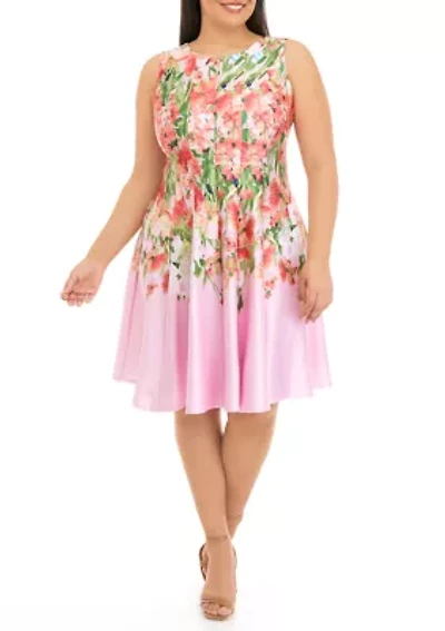 Plus Sleeveless Round Neck Ombré Floral Printed Dress