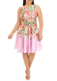 Plus Sleeveless Round Neck Ombré Floral Printed Dress
