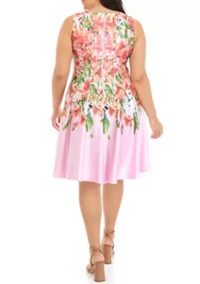 Plus Sleeveless Round Neck Ombré Floral Printed Dress