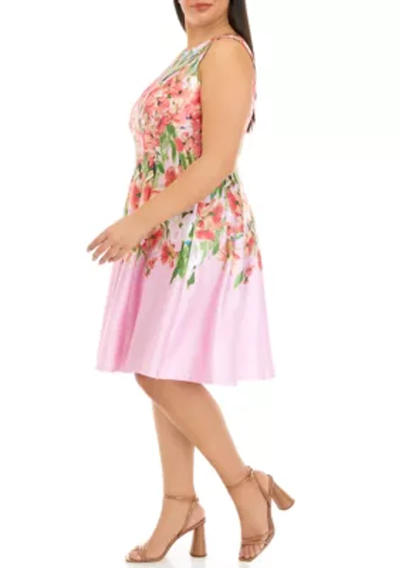 Plus Sleeveless Round Neck Ombré Floral Printed Dress