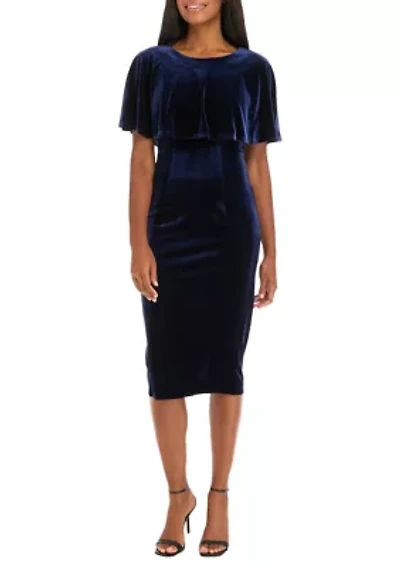Women's Crew Neck Solid Velvet Sheath Dress