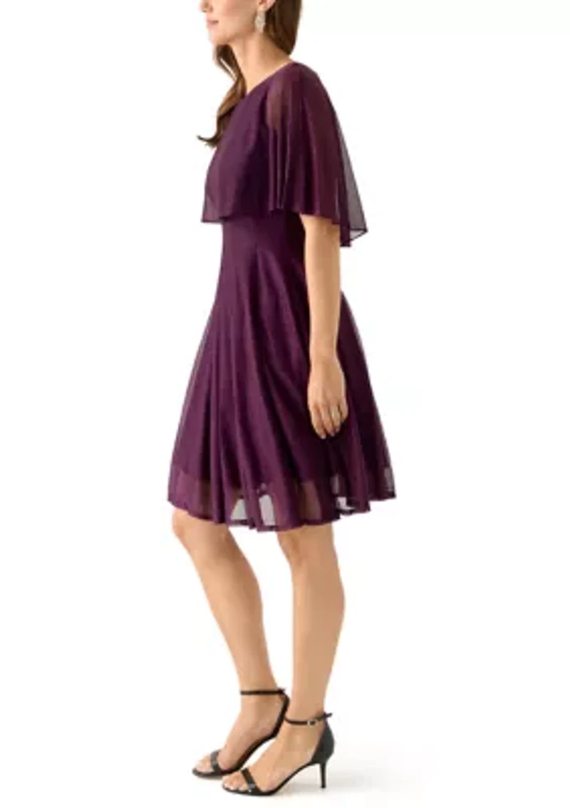 Women's Short Sleeve Crew Neck Chiffon Cocktail Dress