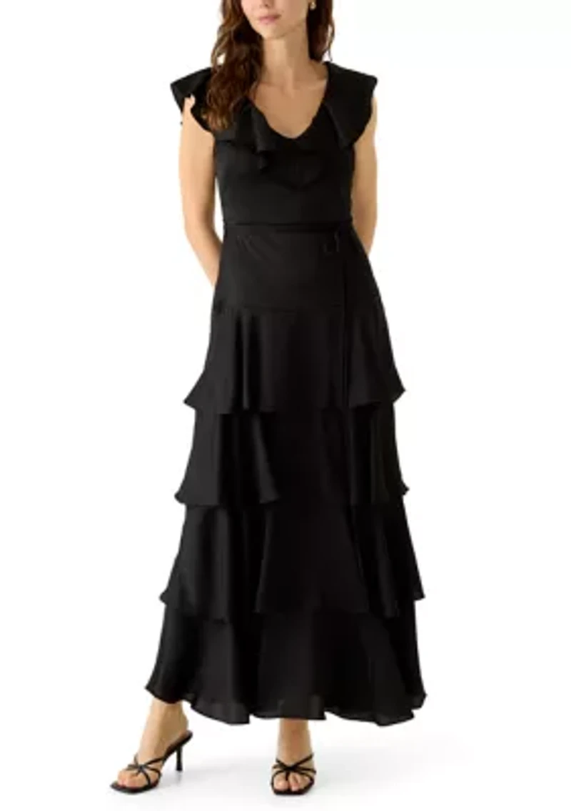 Women's V-Neck Tiered Ruffle Gown