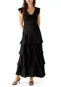 Women's V-Neck Tiered Ruffle Gown