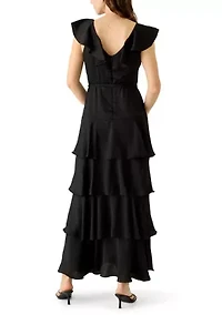 Women's V-Neck Tiered Ruffle Gown