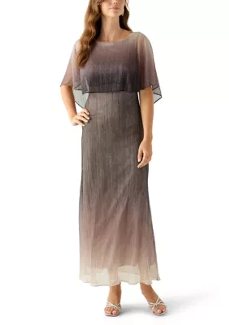 Women's Short Sleeve Glitter Ombré Capelet Fit and Flare Dress