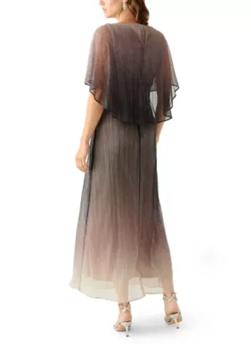 Women's Short Sleeve Glitter Ombré Capelet Fit and Flare Dress