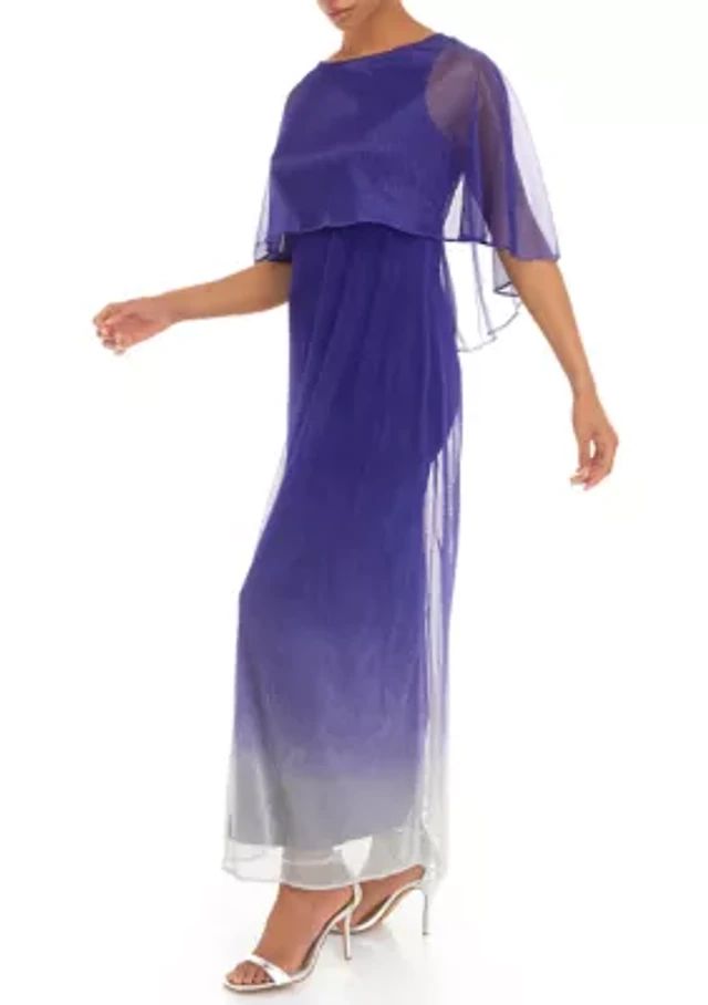 Gabby Skye Occasion Women's Short Sleeve Glitter Ombré Capelet Fit - Main Image