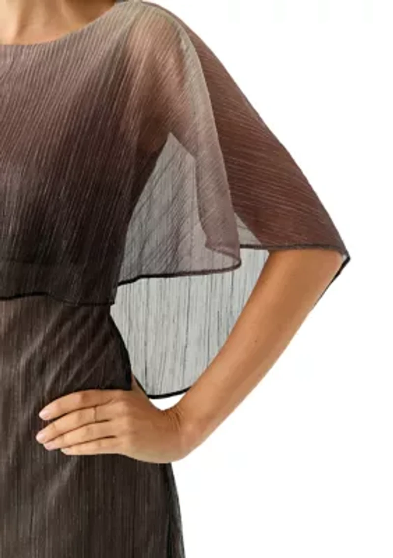 Women's Short Sleeve Glitter Ombré Capelet Fit and Flare Dress
