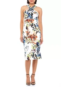 Women's Sleeveless Halter Scuba Sheath Dress