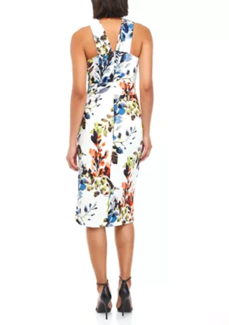 Women's Sleeveless Halter Scuba Sheath Dress