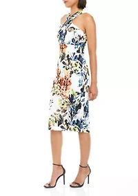 Women's Sleeveless Halter Scuba Sheath Dress