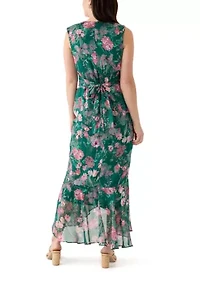 Women's Tie Waist Floral Chiffon Dress