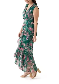 Women's Tie Waist Floral Chiffon Dress