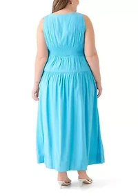 Plus Sleeveless V-Neck Solid Fit and Flare Dress