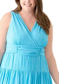 Plus Sleeveless V-Neck Solid Fit and Flare Dress