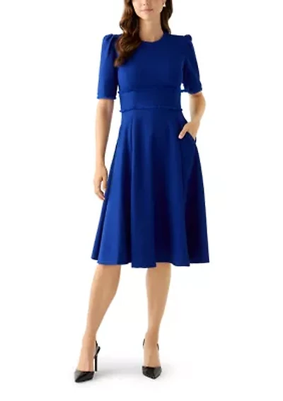 Women's Short Sleeve Fit and Flare Midi Dress