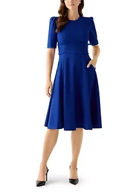 Women's Short Sleeve Fit and Flare Midi Dress