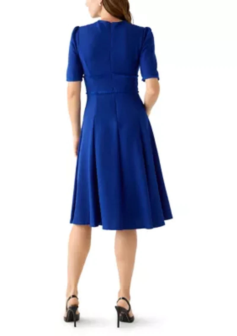 Women's Short Sleeve Fit and Flare Midi Dress