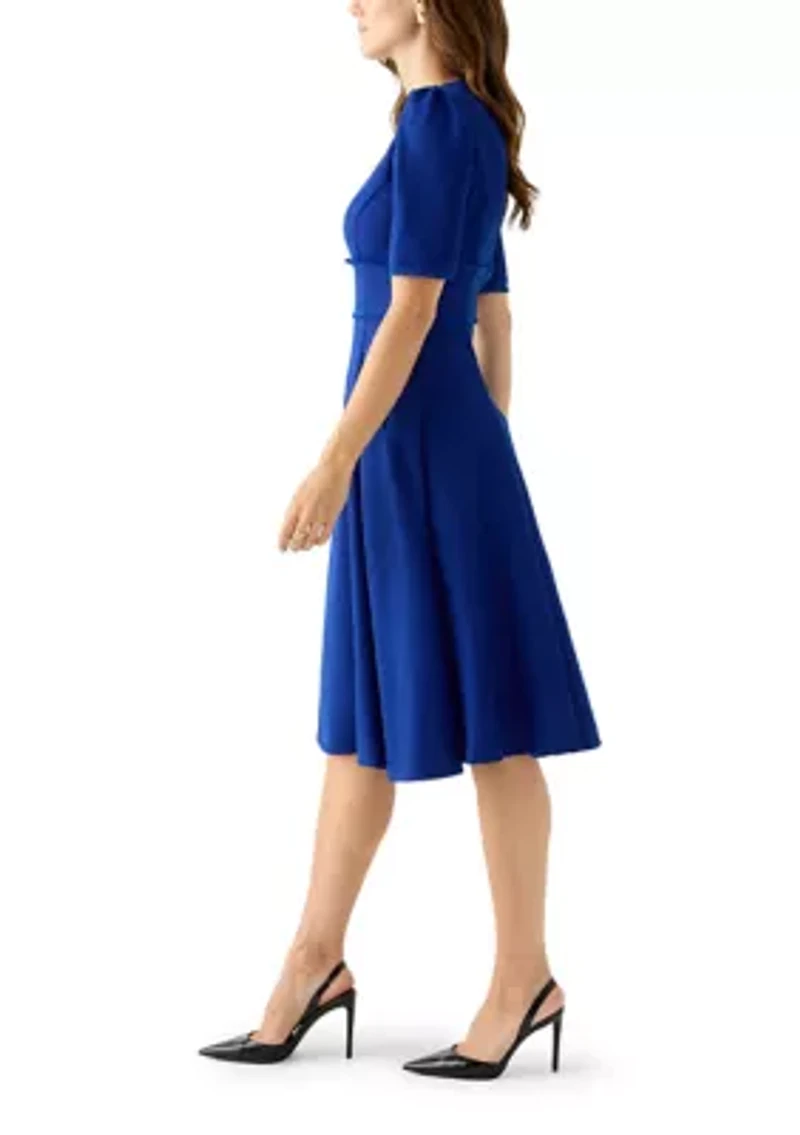 Women's Short Sleeve Fit and Flare Midi Dress