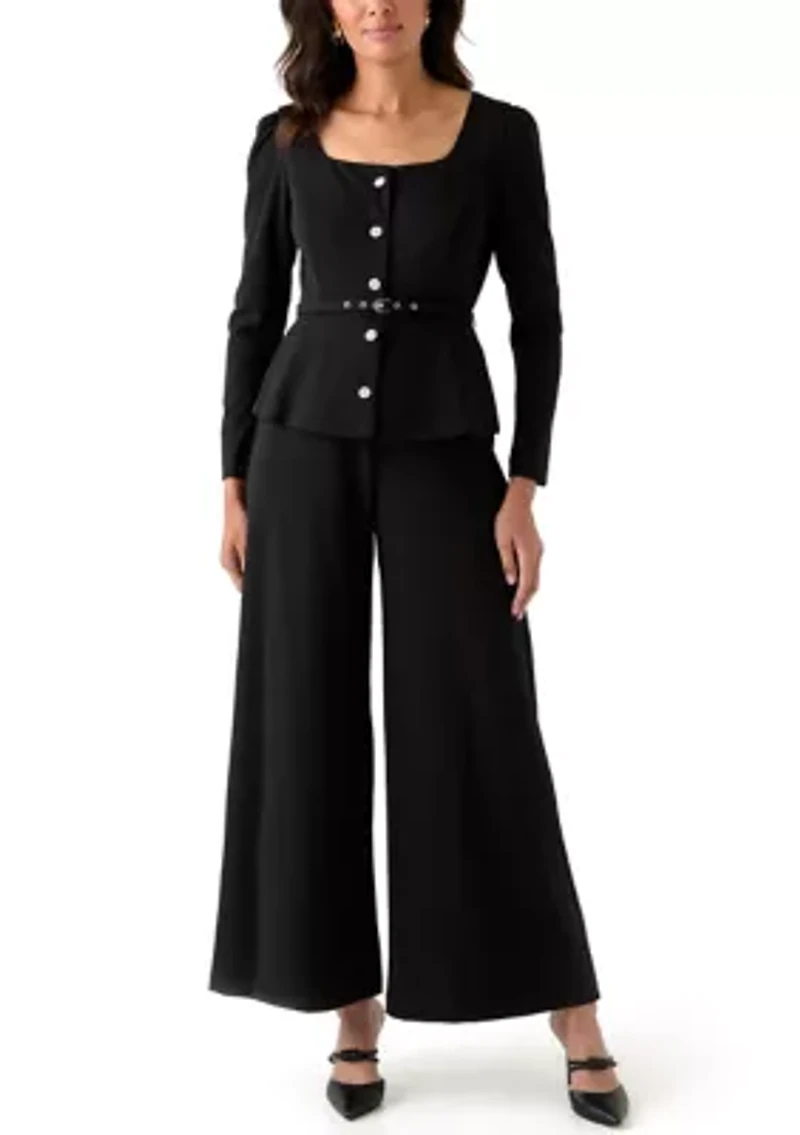 Women's Long Sleeve Crew Neck Crepe Jumpsuit