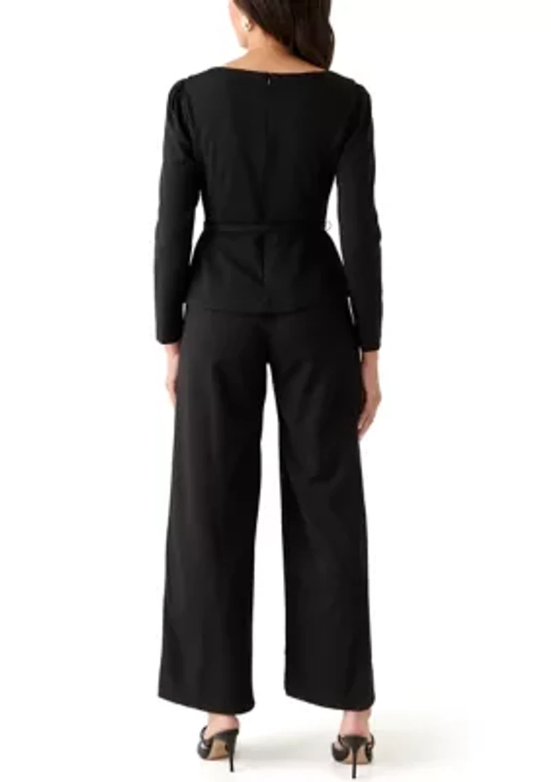 Women's Long Sleeve Crew Neck Crepe Jumpsuit