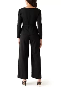 Women's Long Sleeve Crew Neck Crepe Jumpsuit