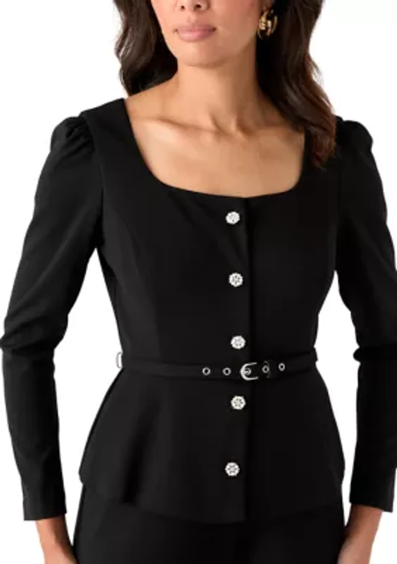 Women's Long Sleeve Crew Neck Crepe Jumpsuit