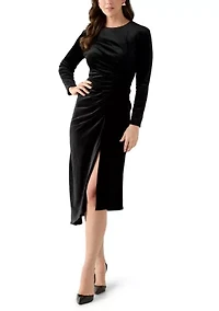 Women's Long Sleeve Mock Neck Ruched Sheath Dress